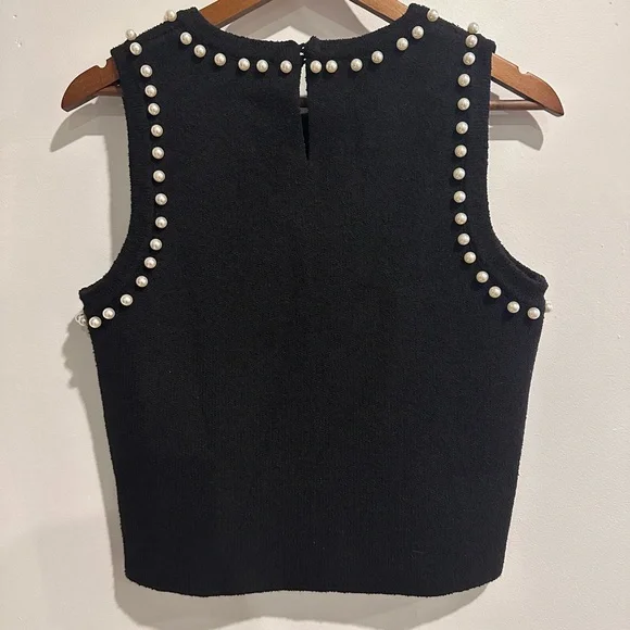 ANTHROPOLOGIE Pearl Lined Thick Knit Preppy Holiday Cropped Tank Top Size S - Picture 4 of 6